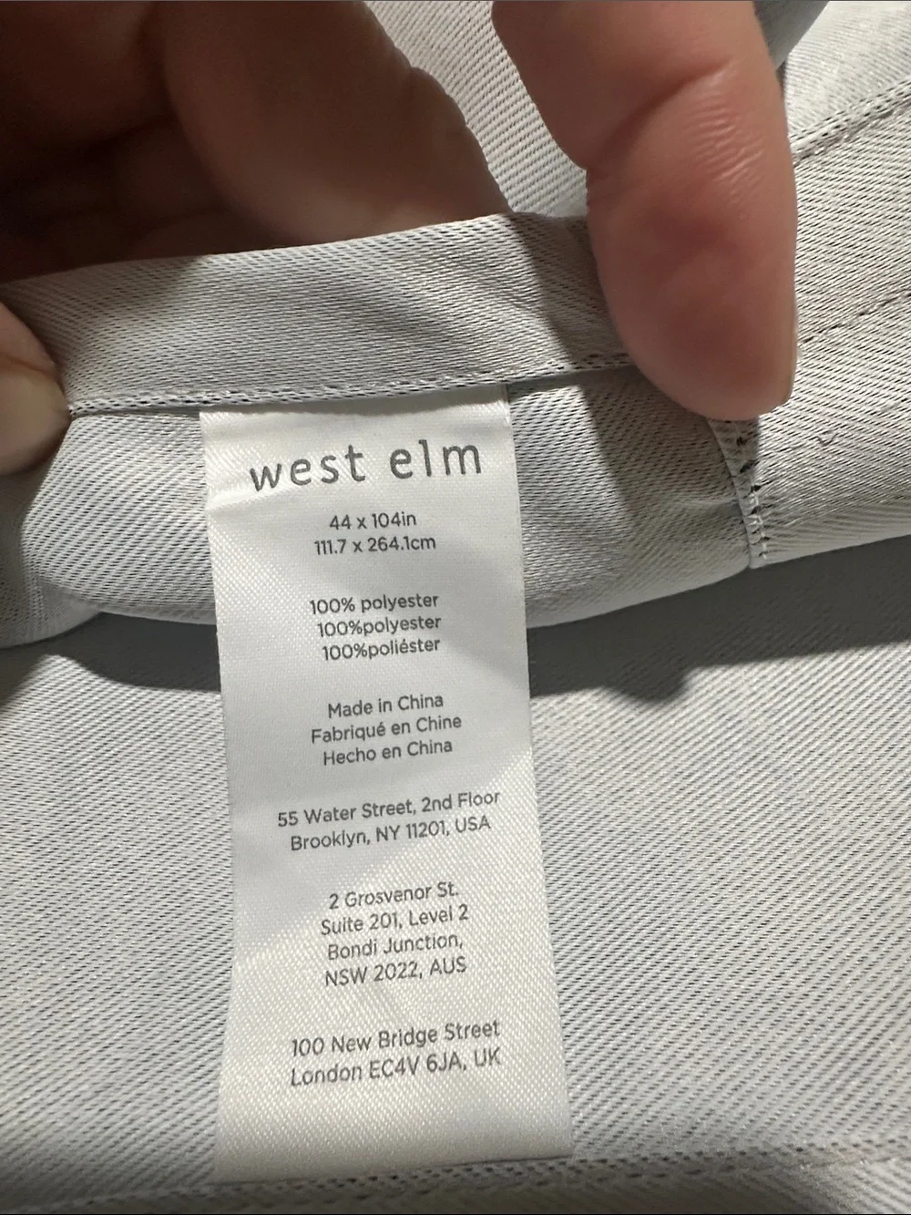 West Elm Light Gray Rod-Pocket Blackout Curtain liner ( set of 4) size 44x104 in